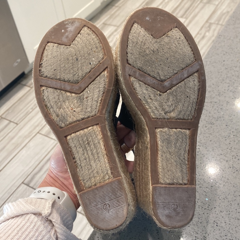 Marc Fisher Black Suede Espadrille Wedge Sandals - Picture 7 of 8